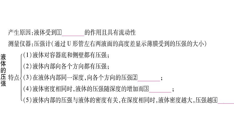 2021 物理中考 一轮考点复习（课件）：第十一讲 压强 第2课时  液体的压强  大气压强  流体压强04