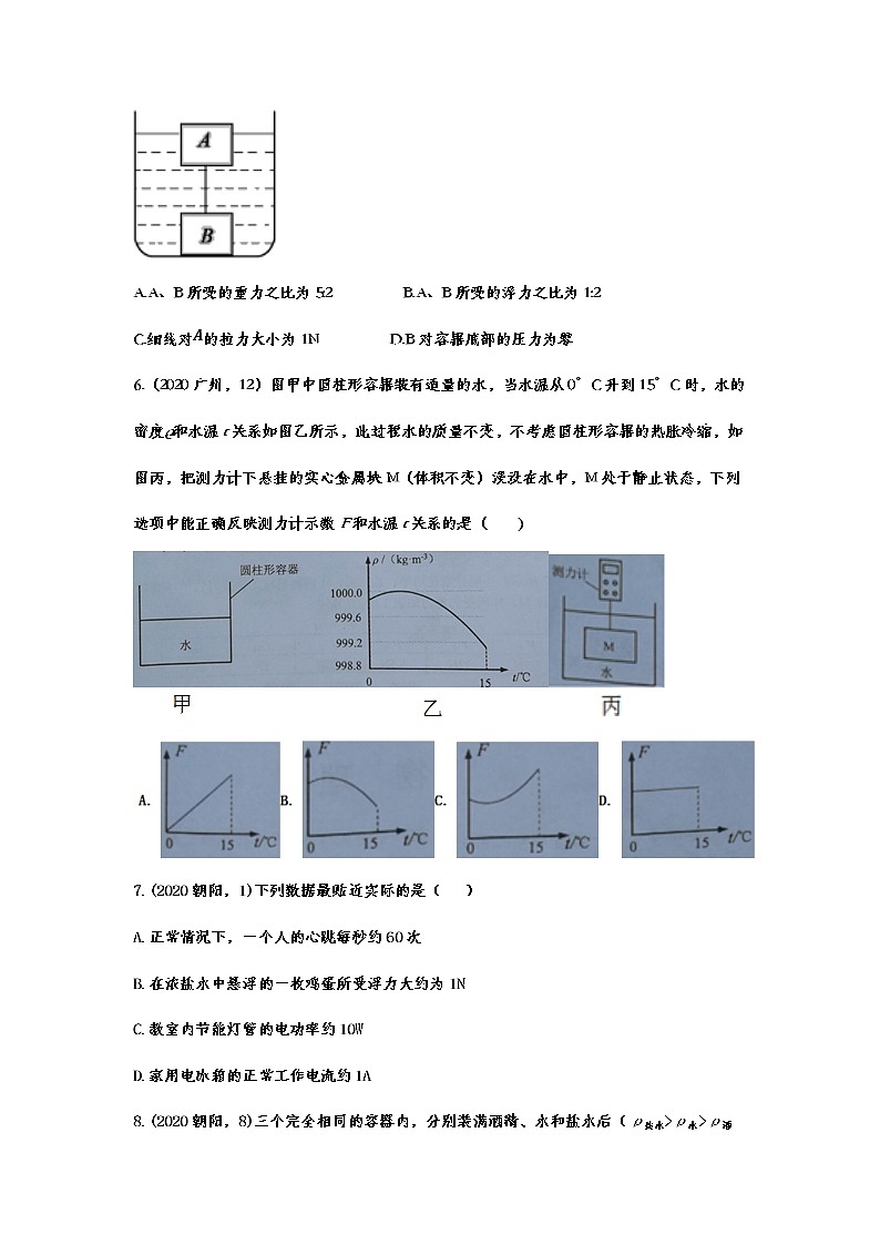 2020年中考物理试题分类训练——压强与浮力03