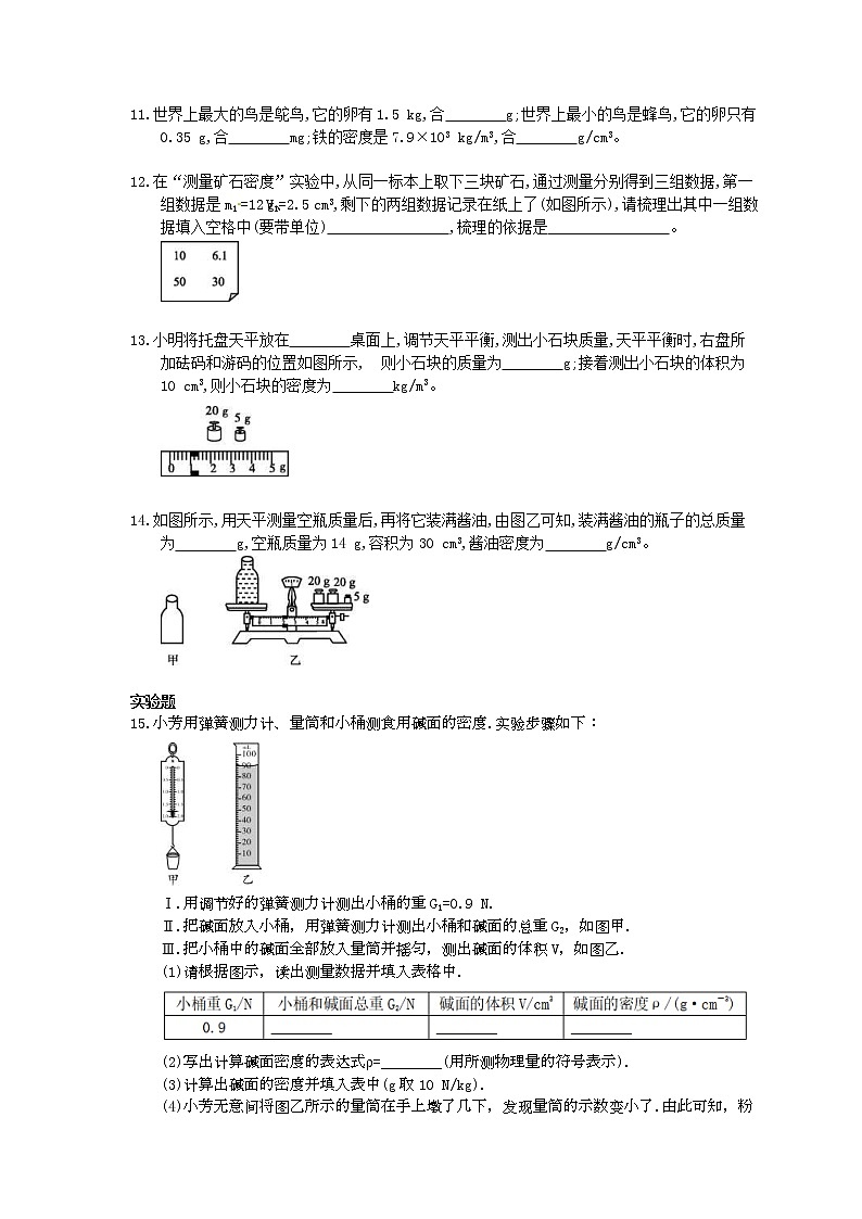 2021年中考物理基础过关：06《质量与密度》(含答案) 试卷03