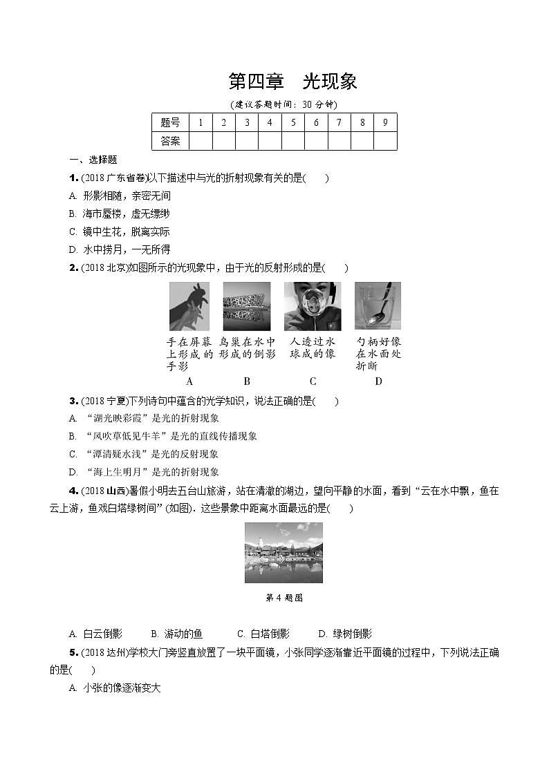 中考复习真题汇编专项复习  光现象（有详解答案）01