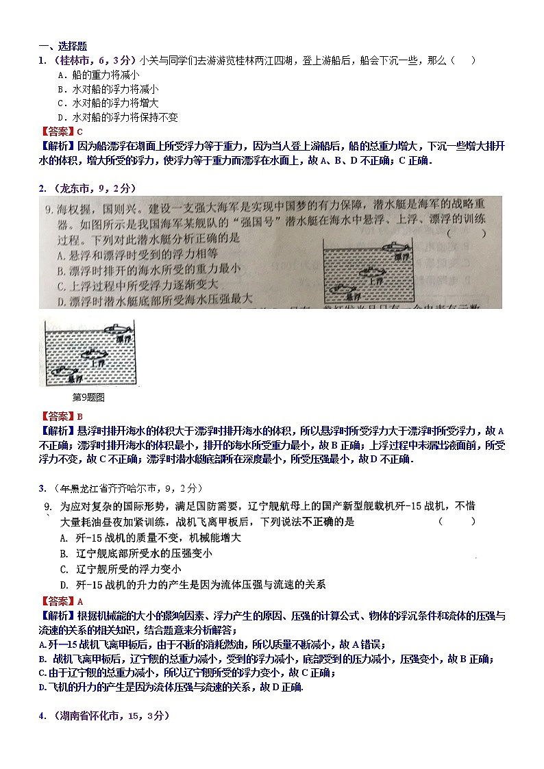 中考物理专题训练 考点12：浮力第1页