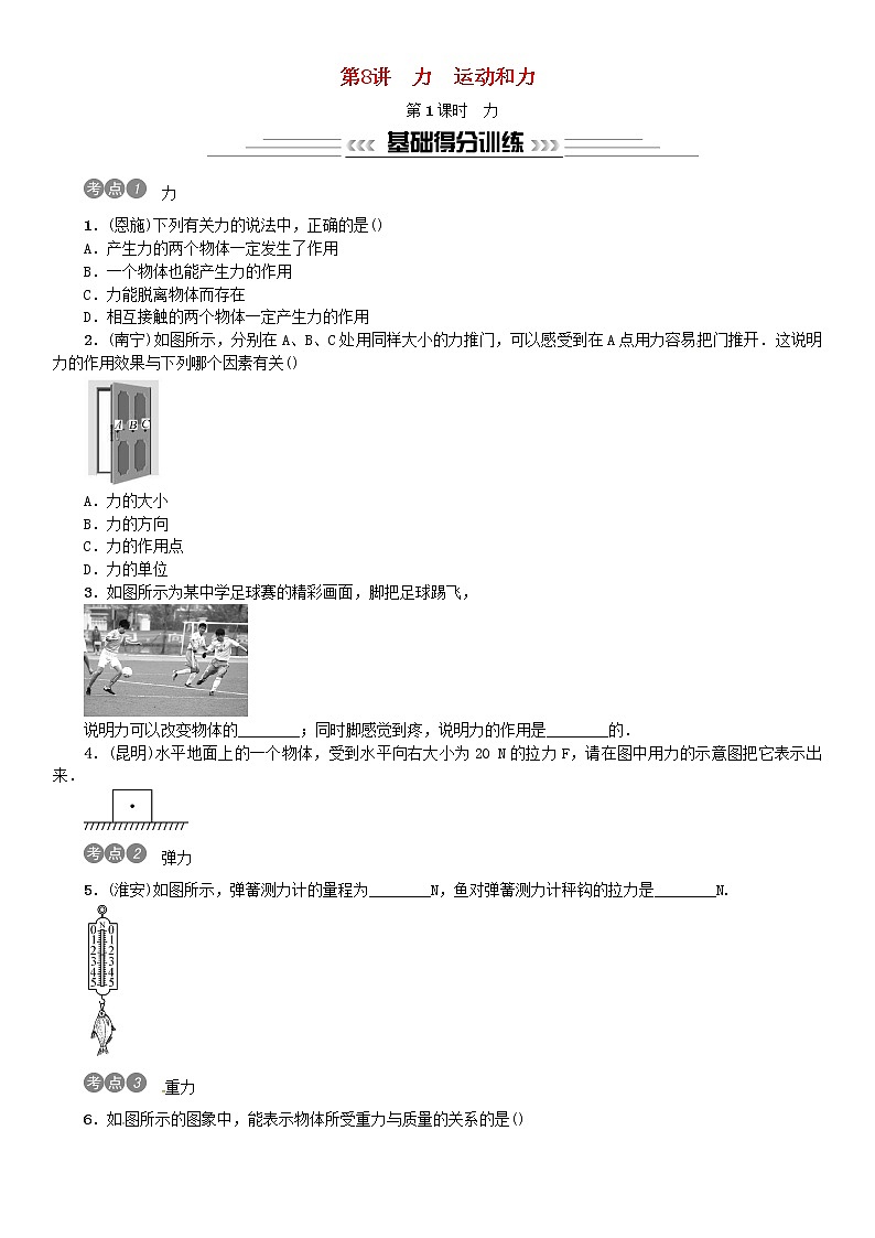 中考物理总复习第8讲力运动和力第1课时力习题01
