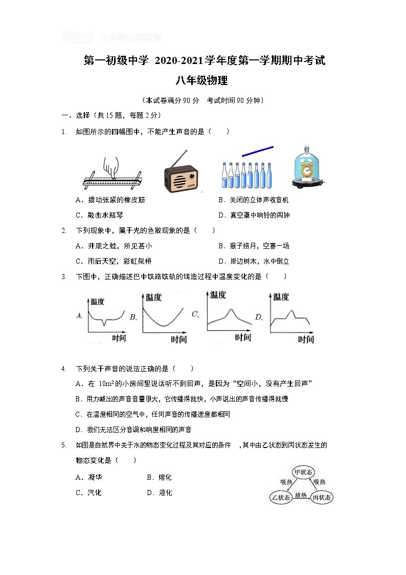 江苏省南通市第一中学2020-2021学年度第一学期初二物理期中试卷及答案01