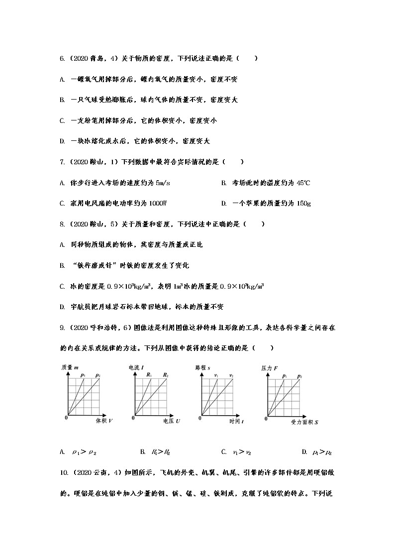 2020年中考物理真题集锦——专题九：质量与密度02