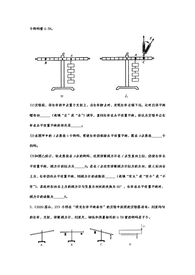 2020年中考物理真题集锦——专题五十三：简单机械实验探究02