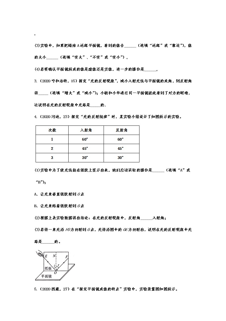 2020年中考物理真题集锦——专题四十六：光现象实验探究02