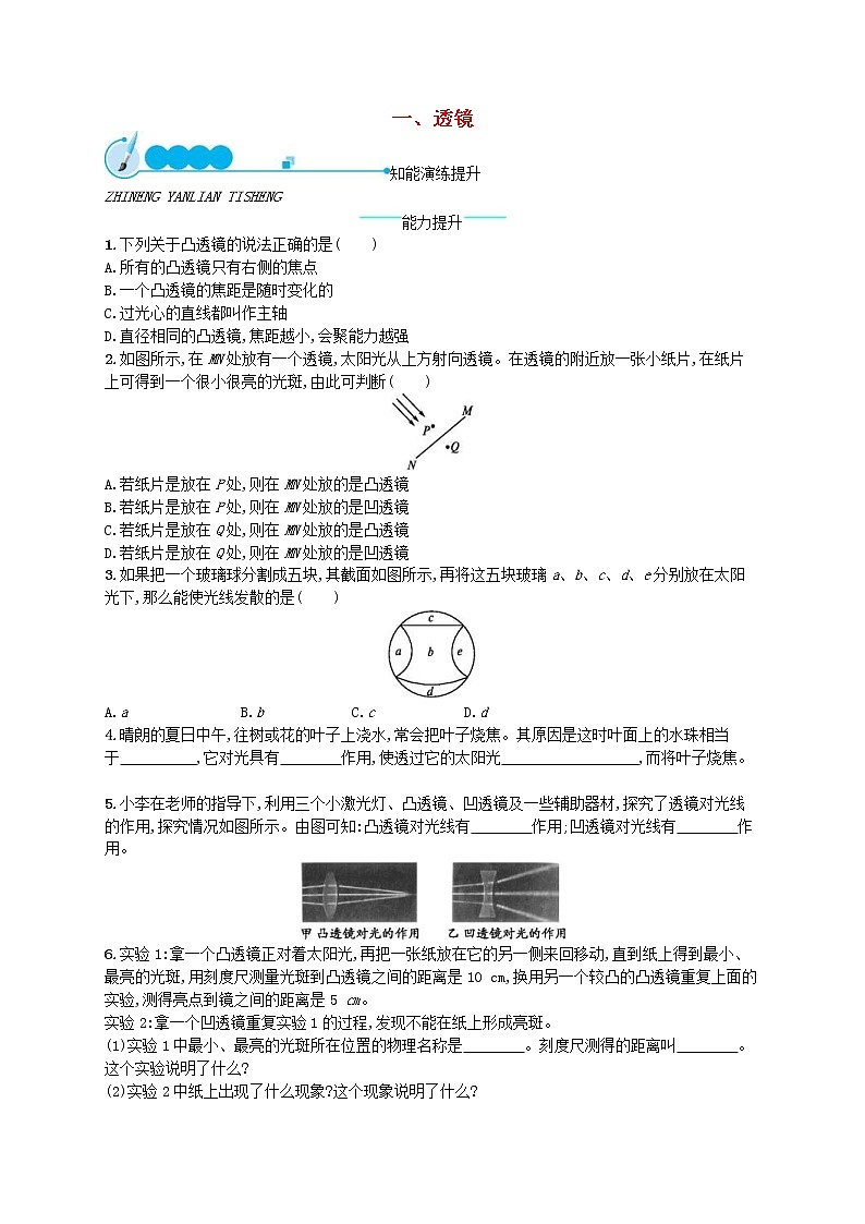 北师大版八年级物理下册6.1透镜 知能演练提升(含答案)01