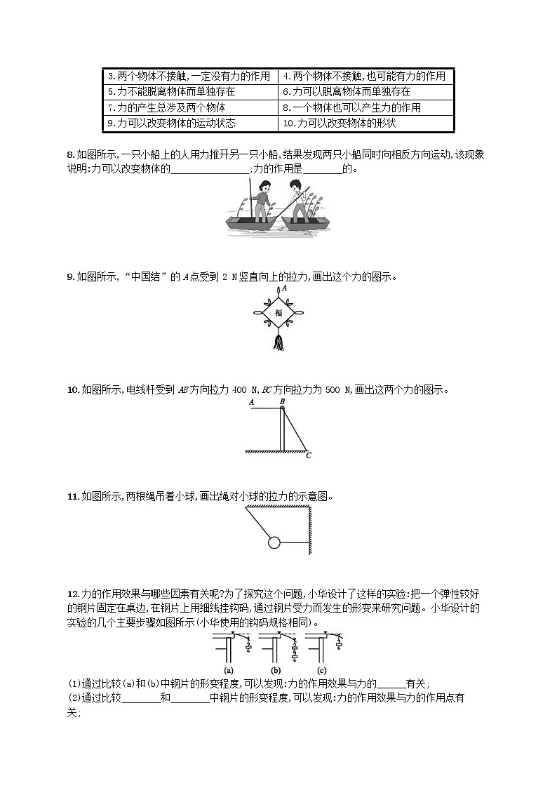 北师大版八年级物理下册7.1力 知能演练提升(含答案)02