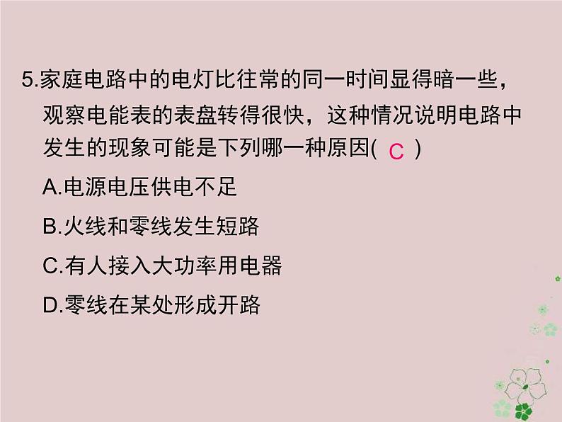 2020年人教版九年级物理全册专题7生活用电 课件(含答案)第5页