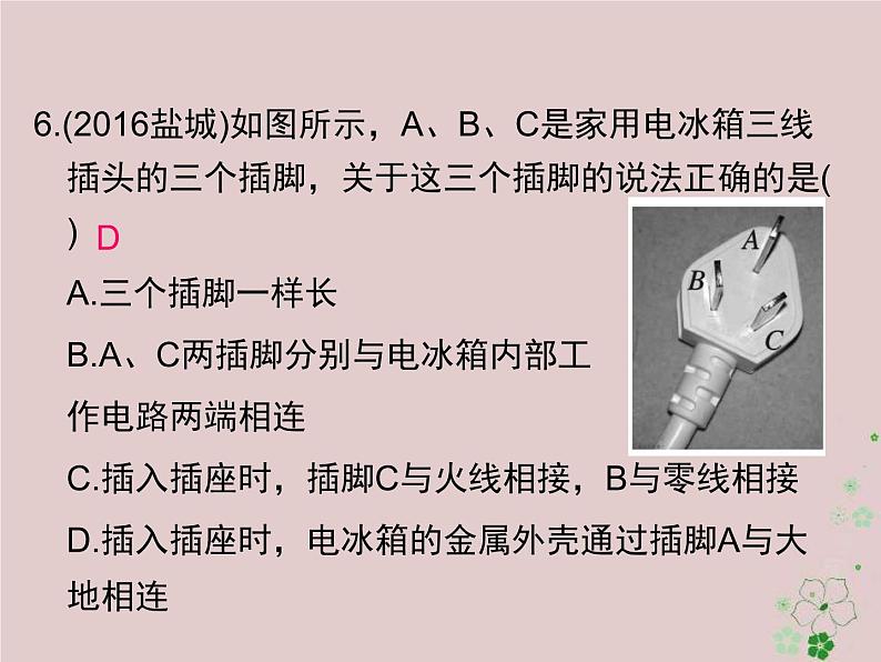 2020年人教版九年级物理全册专题7生活用电 课件(含答案)第6页