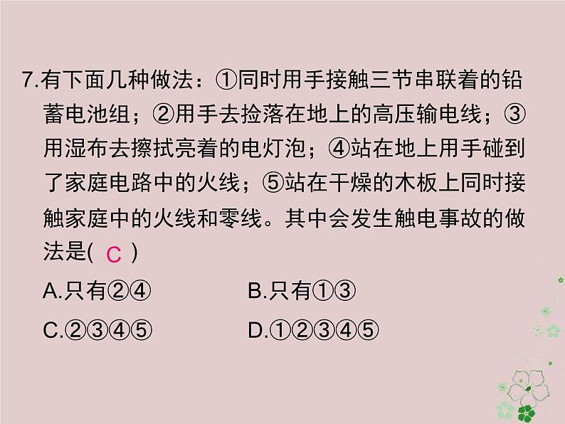 2020年人教版九年级物理全册专题7生活用电 课件(含答案)第7页