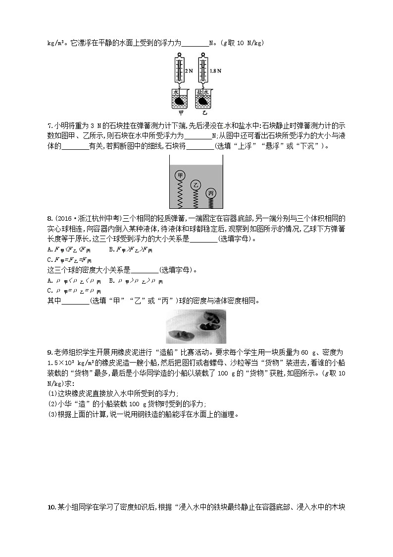 人教版八年级物理下册10.3物体的浮沉条件及应用 同步精练(含解析)02