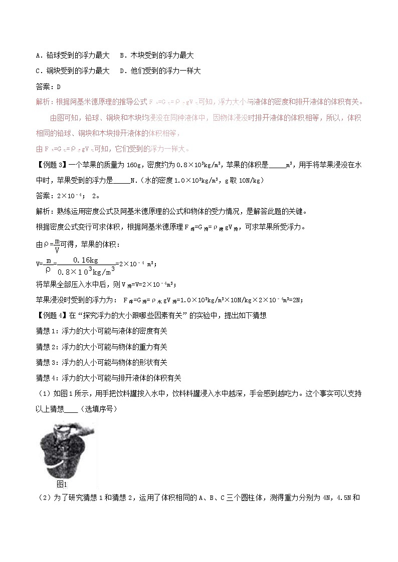 2021年人教版八年级物理下册10.2阿基米德原理 知识点突破与课时作业(含解析)02