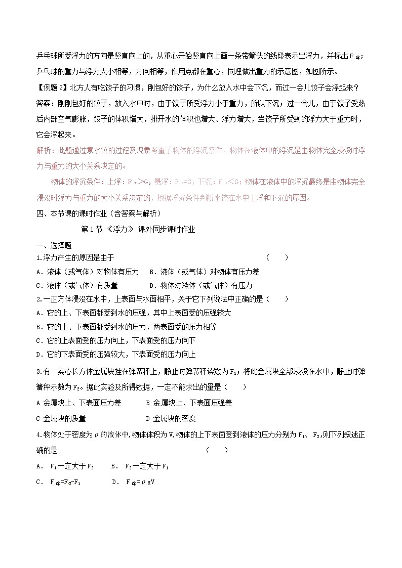 2021年人教版八年级物理下册10.1浮力 知识点突破与课时作业(含解析)02