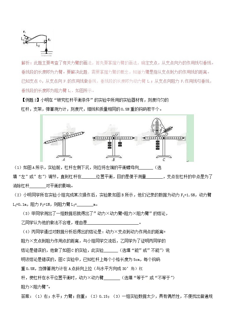 2021年人教版八年级物理下册12.1杠杆 知识点突破与课时作业(含解析)02