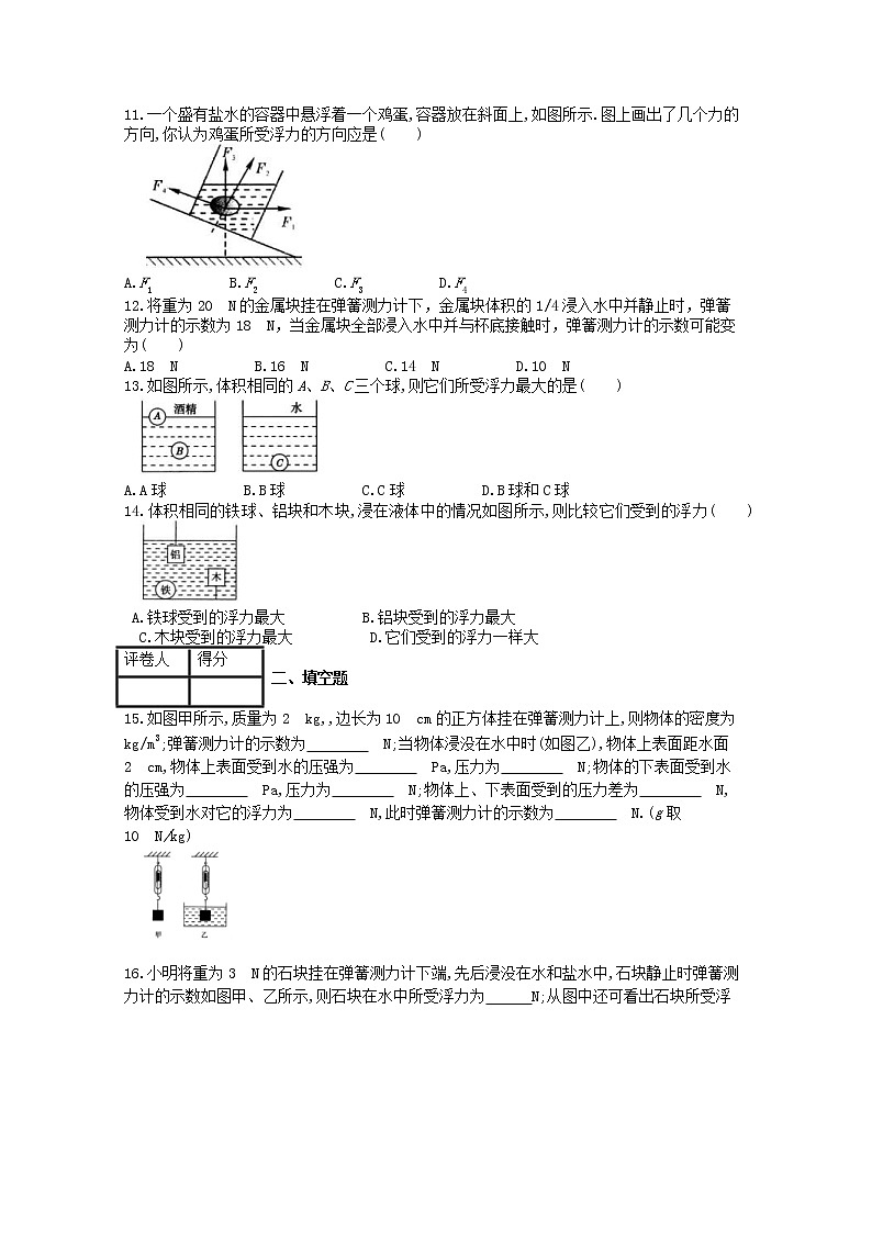 2021年人教版八年级物理下册第10章 第1节浮力 课时练习(含答案)03