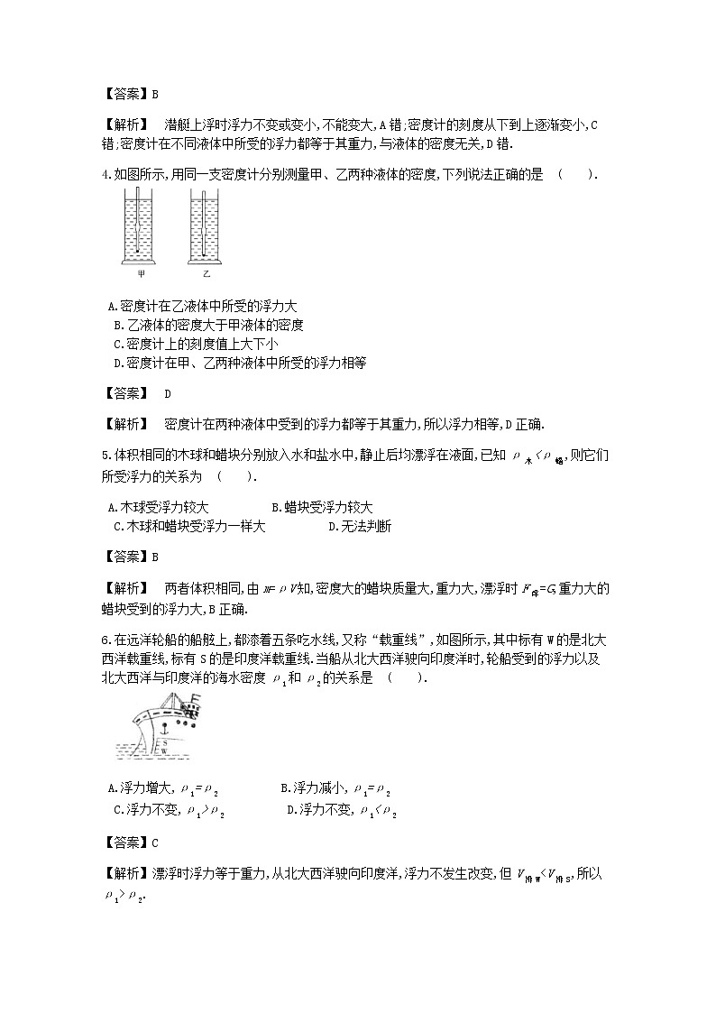 2021年人教版八年级物理下册第10章 第3节物体的浮沉条件及应用 课时练习(含答案)02