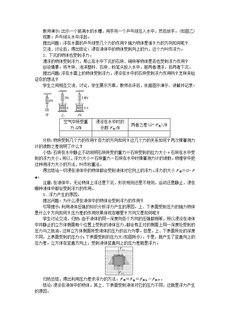 2021年人教版八年级物理下册 第10章第1节 浮力 教案02