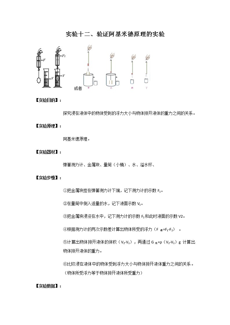 中考物理实验专题实验十二、验证阿基米德原理的实验01