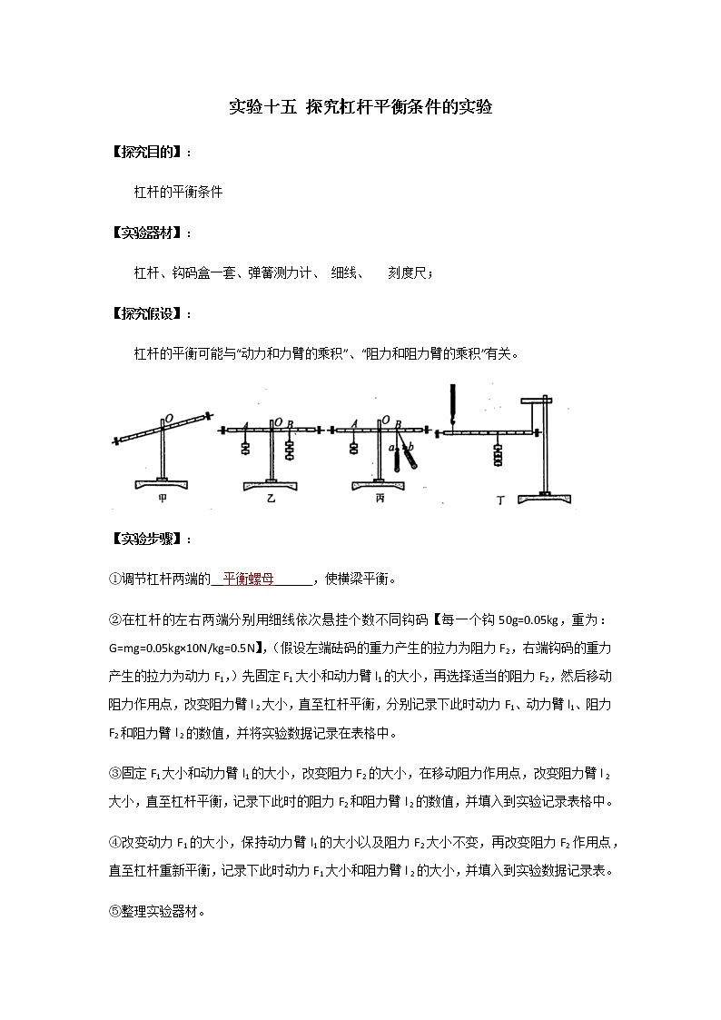 中考物理实验专题实验十五 探究杠杆平衡条件的实验01