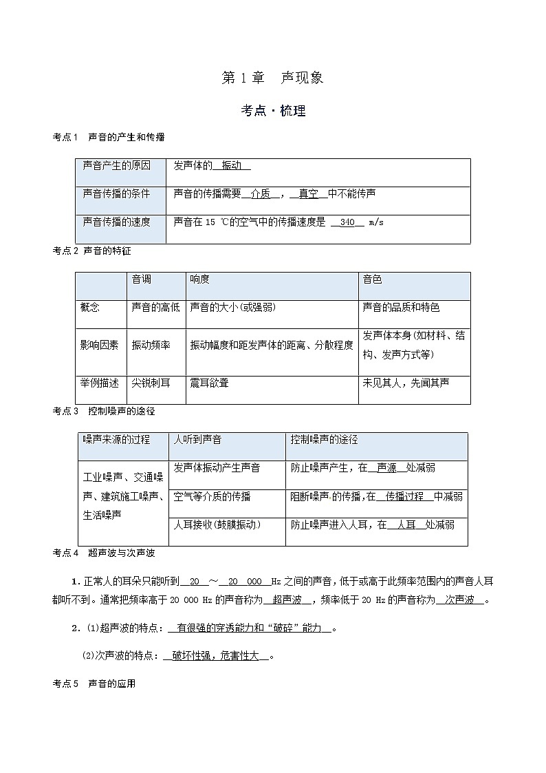 备战广东2021年中考物理一轮复习讲义 第1章  声现象（机构word版）第1页