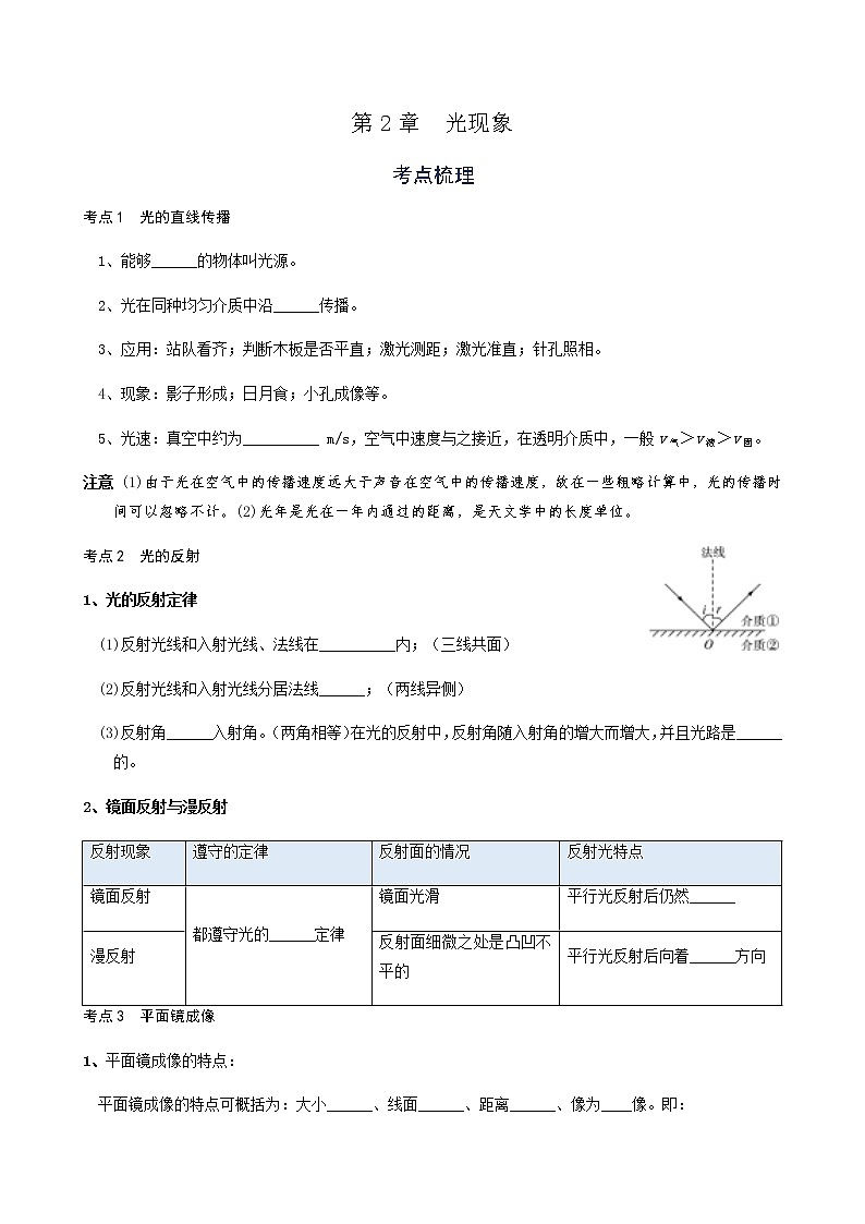备战广东2021年中考物理一轮复习讲义 第2章  光现象（机构word版）第1页