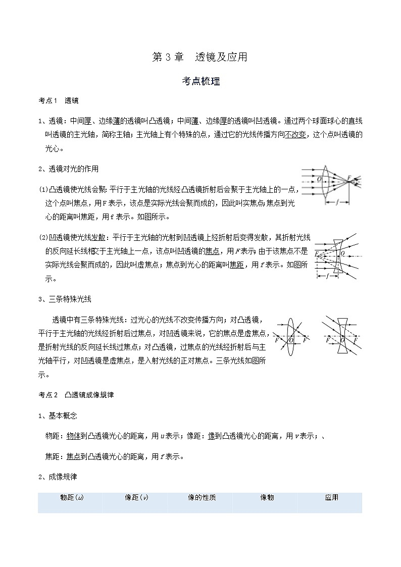 备战广东2021年中考物理一轮复习讲义 第3章  透镜及应用（机构word版）第1页