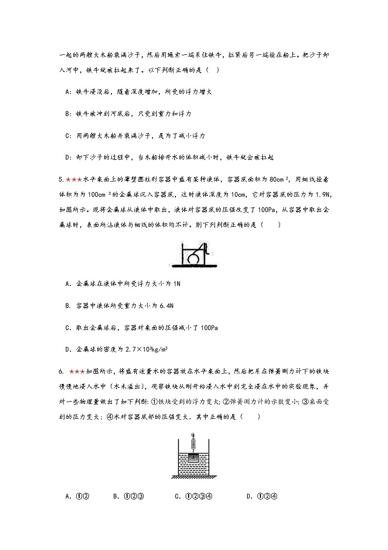 2021年寒假备战中考人教版物理板块复习 （10）——阿基米德原理和沉浮条件 无答案 试卷02