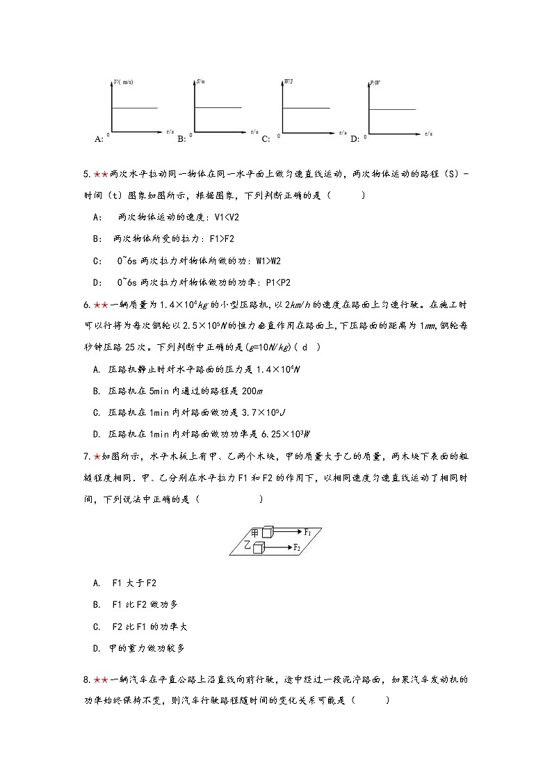 2021年寒假备战中考人教版物理板块复习 （13）——功和功率（无答案） 试卷02