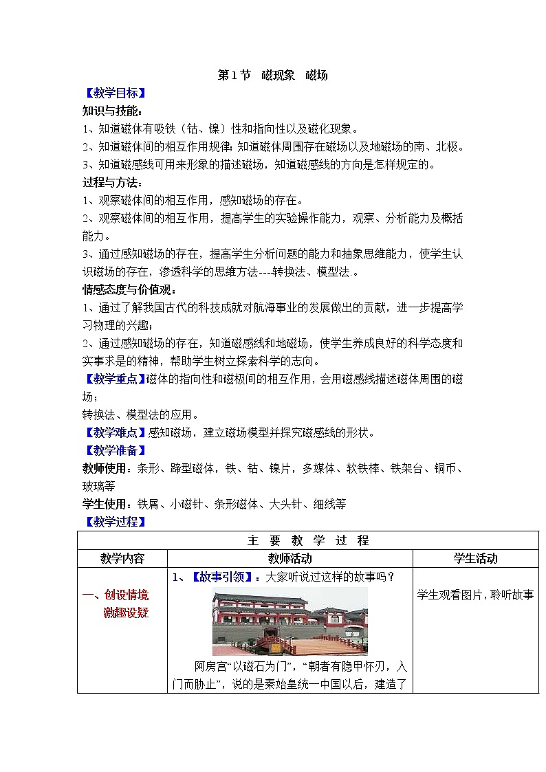 2020-2021学年人教版九年级物理下 第20章电与磁  1节 磁现象、磁场 教案学案课件01