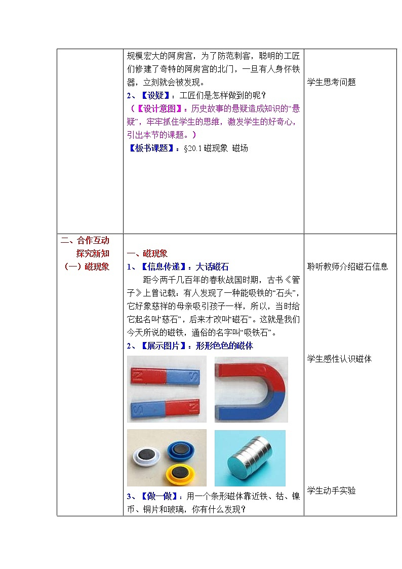 2020-2021学年人教版九年级物理下 第20章电与磁  1节 磁现象、磁场 教案学案课件02