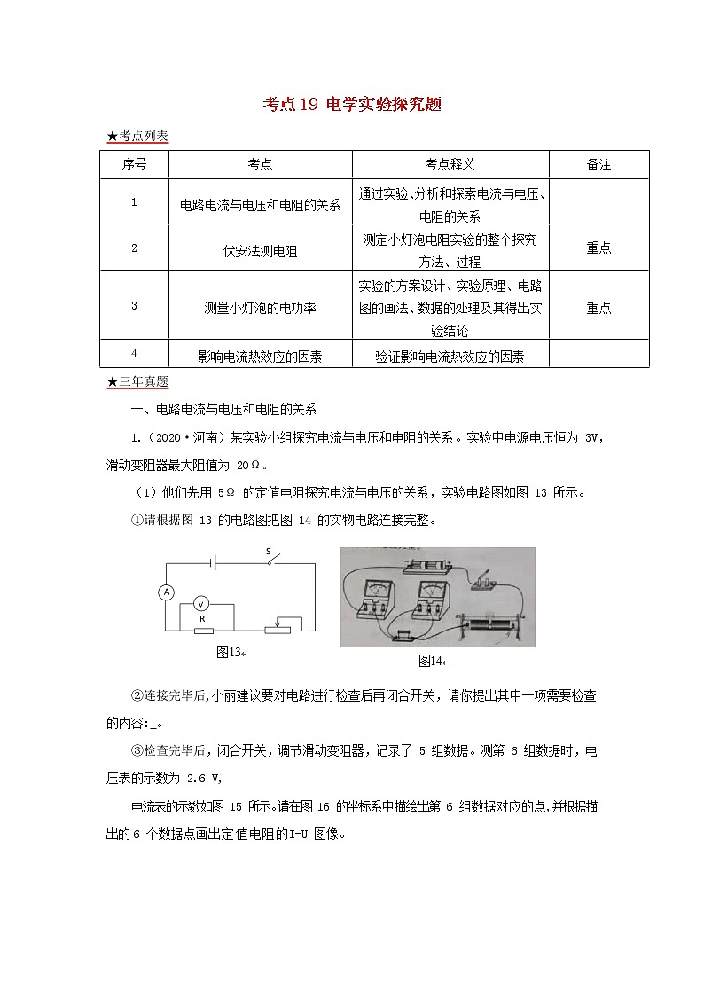 全国各地2018_2020三年中考物理真题分类详解汇编考点19电学实验探究题含解析01