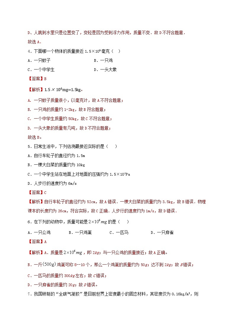 6.1 物体的质量 课件+作业（原卷+解析卷）-八年级物理下册同步备课系列（苏科版）02