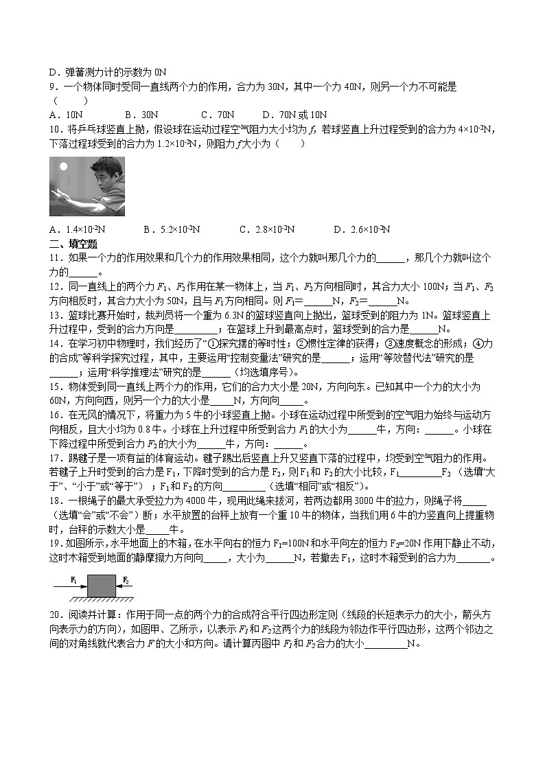 7.2 力的合成（备课件）2020-2021学年八年级物理下册同步备课系列（沪科版）02