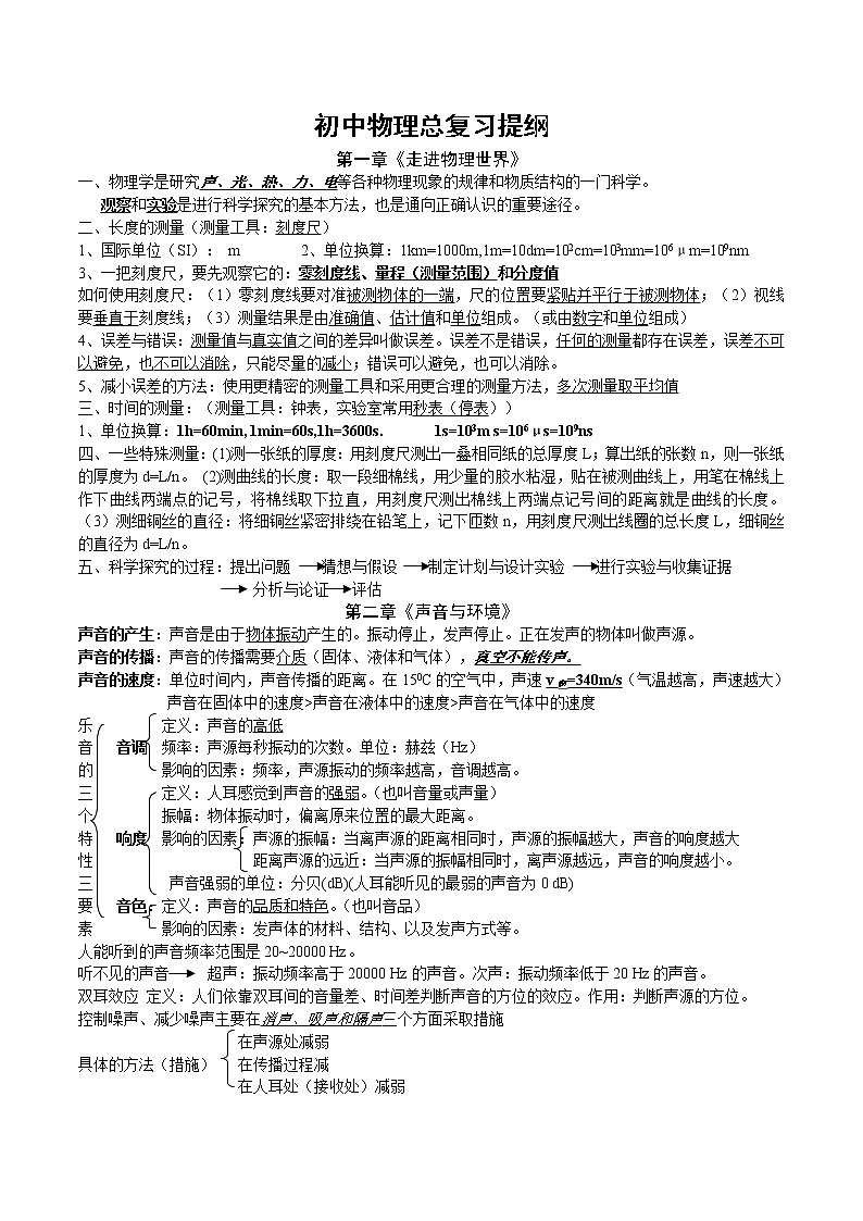 初中物理总复习知识点大全01