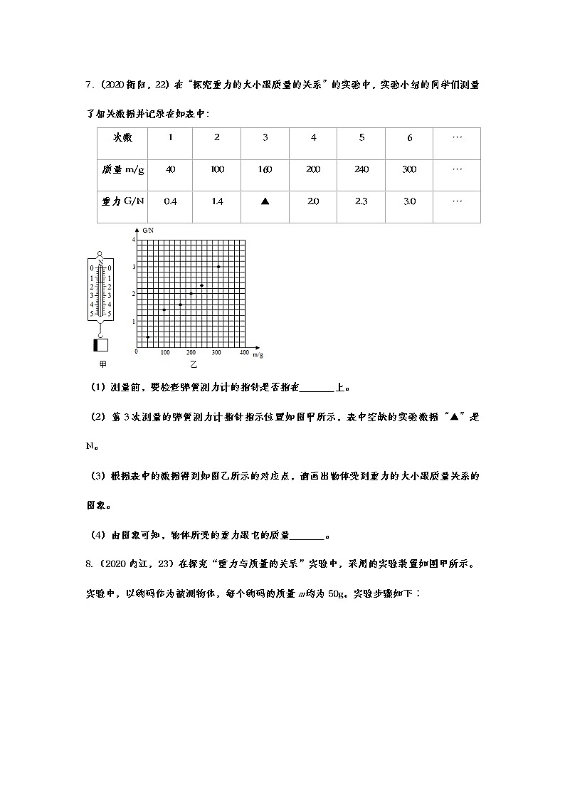 备战2021中考物理考点精准题练——专题三十：重力03