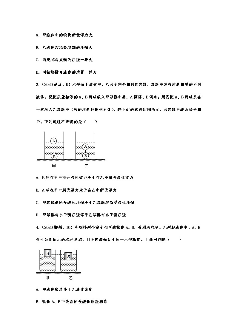 备战2021中考物理考点精准题练——专题三十：物体的浮沉条件及应用02