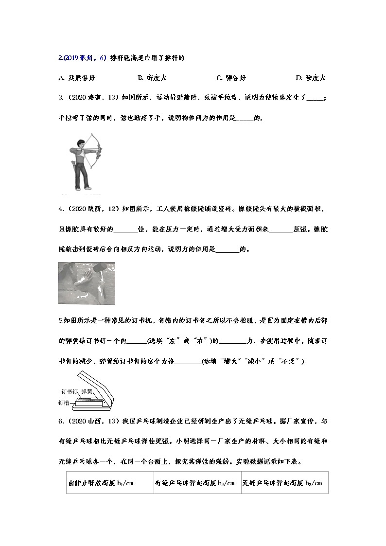 备战2021中考物理考点精准题练——专题二十九：弹力02