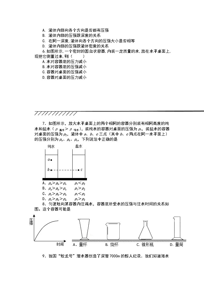 人教版八年级物理下册课课练（含答案）——9.2液体的压强02