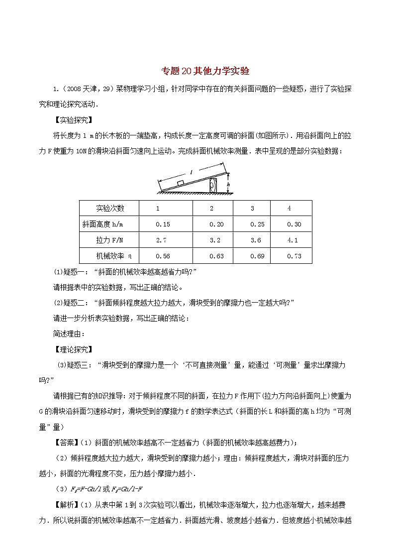 天津市2005_2020年中考物理真题分类汇编专题20其他力学实验含解析2020121052001