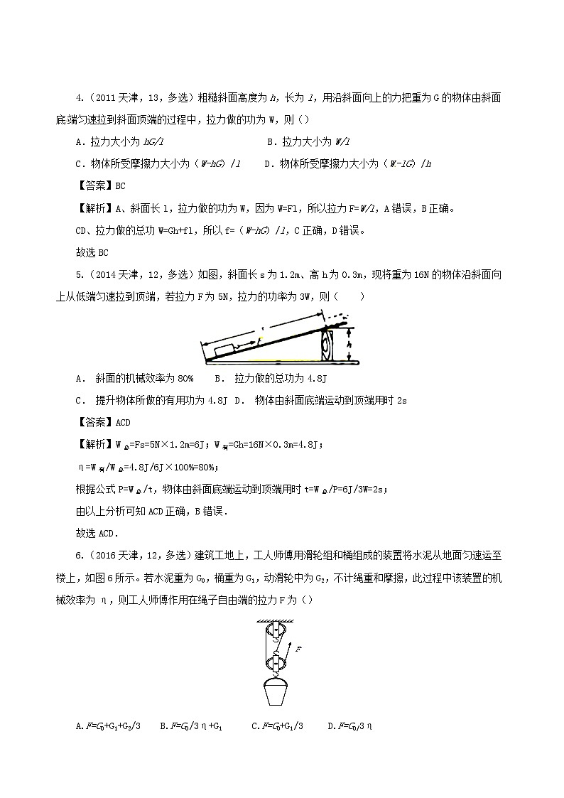 天津市2005_2020年中考物理真题分类汇编专题12滑轮及斜面含解析2020121051202