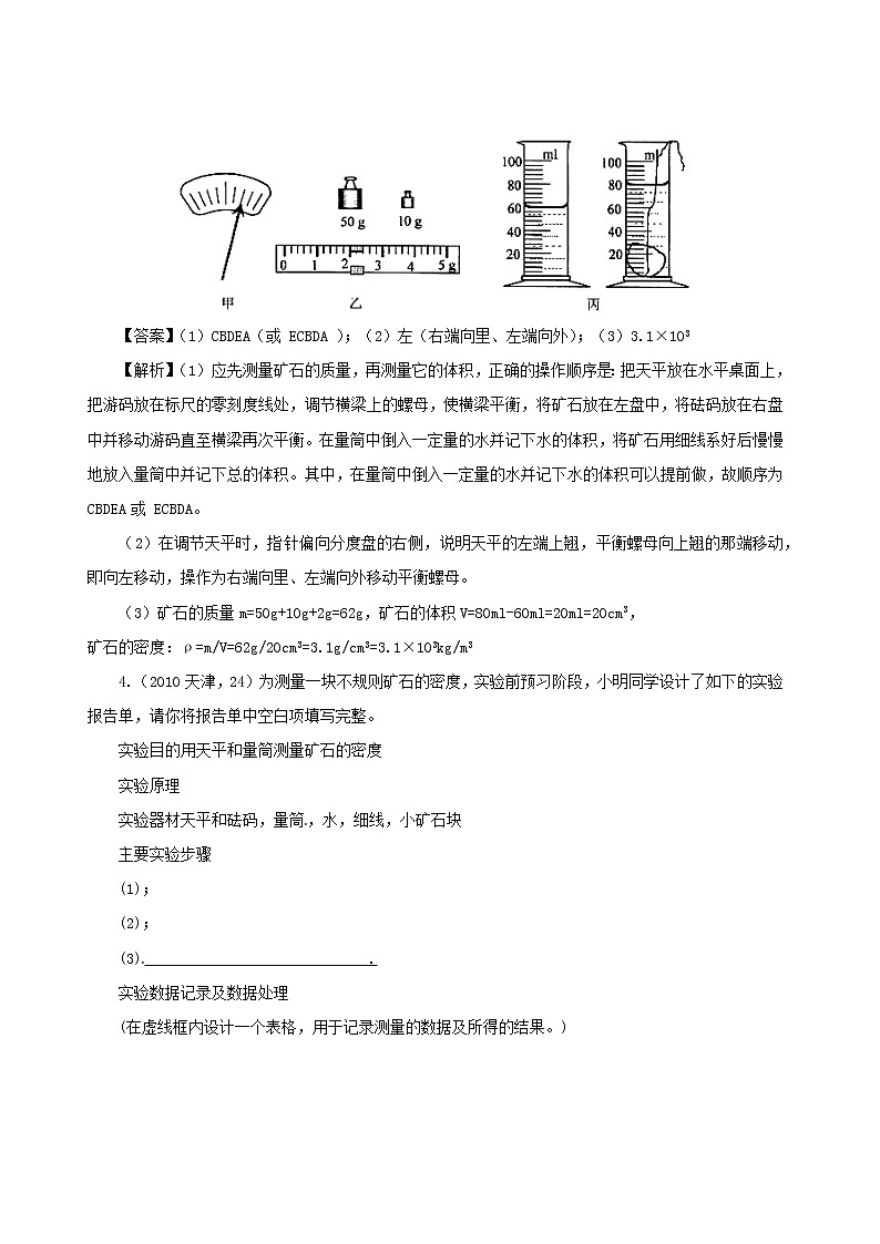 天津市2005_2020年中考物理真题分类汇编专题19测密度实验含解析2020121051903