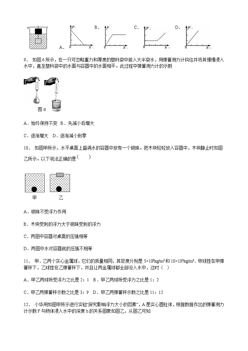 人教版八年级下册物理第10章  浮力单元测试含答案03