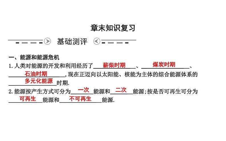 沪粤版物理九年级下册 第二十章 能源与能量守恒定律 章末知识练习01