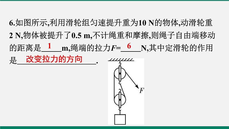 沪粤版八年物理下册课时作业 6.6　探究滑轮的作用 练习课件07