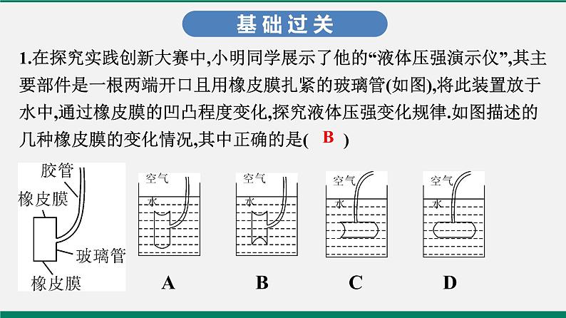 沪粤版八年物理下册课时作业 8.2　研究液体的压强 练习课件02