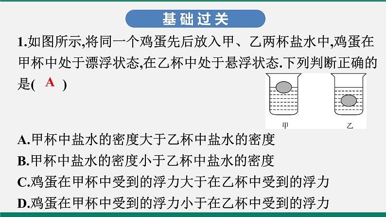 沪粤版八年物理下册课时作业 9.3　研究物体的浮沉条件(第一课时)第2页