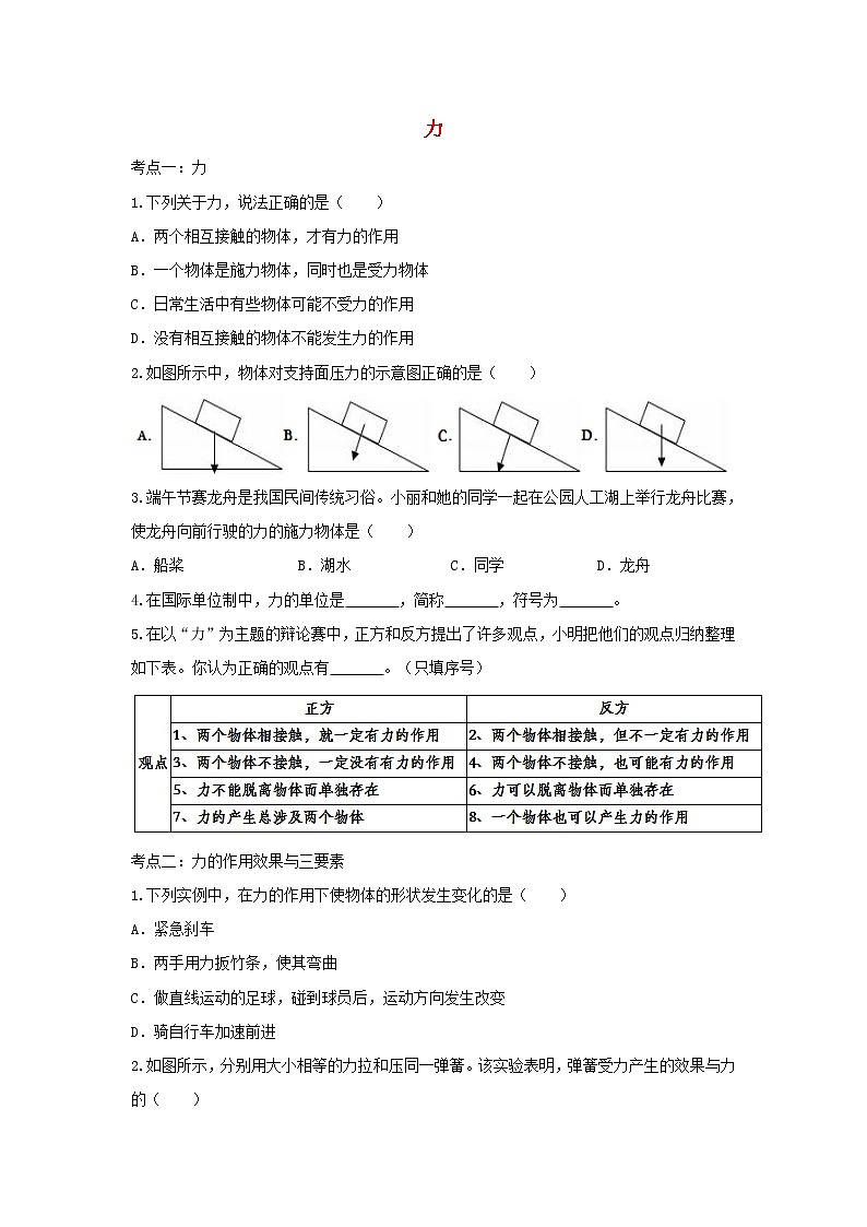 2021年中考物理总复习专题训练《力》（含解析）01