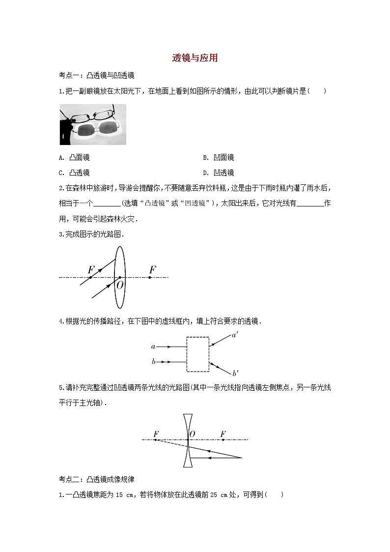 2021年中考物理总复习专题训练《透镜与应用》（含解析）01