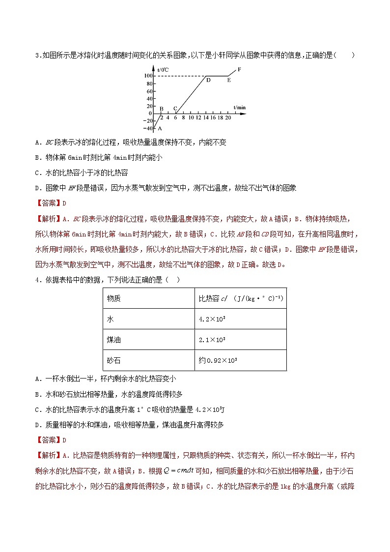 2020_2021学年九年级物理上册第十三章内能第3节比热容 重点练习（含解析）02